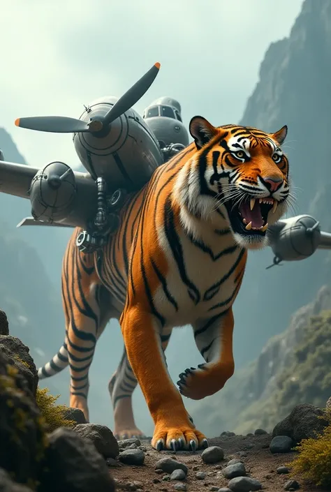 I want to create hybrid animal "tiger” and “giant airplane ” create image prompt 5 different images