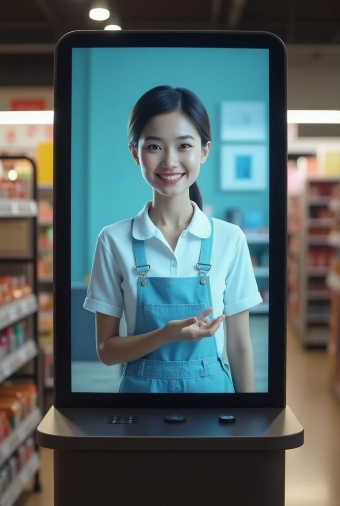 The digital human clerk displayed on the screen above 、Self-checkout shopping 、The digital human clerk displayed on the screen in front of me、
