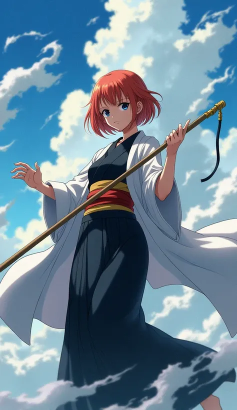  scene where Nami in One Piece shoots clouds from a rod、Black kimono、kimono、White Haori、Sleeveless coat 、