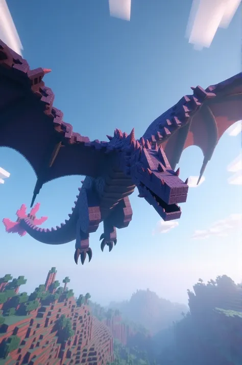 Minecraft blocky theme ender dragon flying in sky