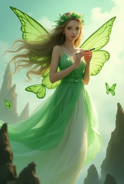 There was one girl.                       She was a goddess.           the goddess dresh is made butterful wings.             She was twenty years old.                       Her eyes are green .                       She was wearing the green  and white go...