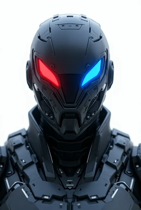 Create cyborg mech sci-fi visor face the right red and the left side  blue as a symbol with theme cyberpunk with white background 
