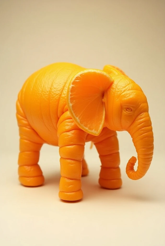 A photograph of an elephant made of clementine 