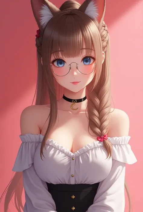 asian girl 18 years, A stunning 8K masterpiece featuring a captivating beauty. She sits confidently, staring directly at the viewer with her piercing blue eyes and bright smile, her long light brown hair adorned with a single braid, ahoge, and crescent-sha...