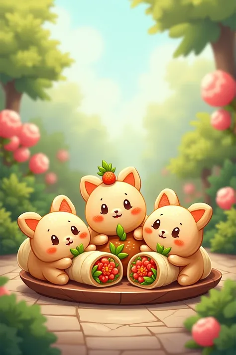 cute spring rolls acartoon