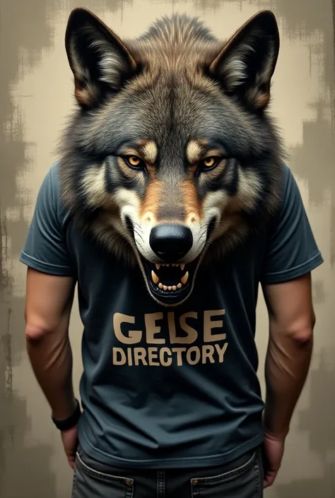 Create a t-shirt written on the back of the GEASE DIRECTORY and I added a realistic image of a manure wolfs head
