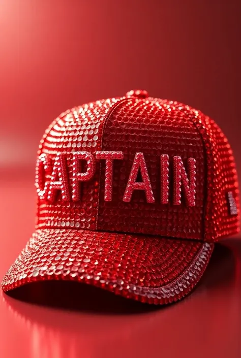 Create a image of a red cap, made up from red diamond stone, captain written on cap, clear background 3d animated