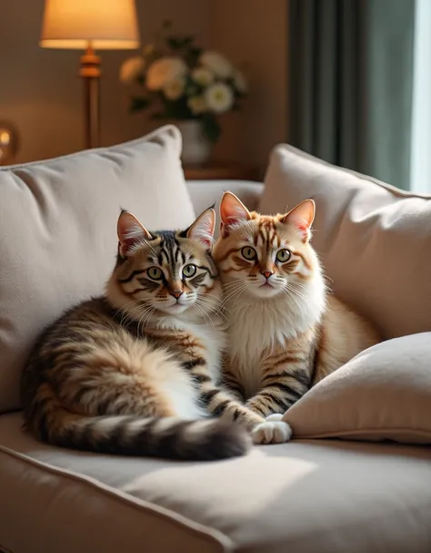 Beatiful cats sitting on the sofa 