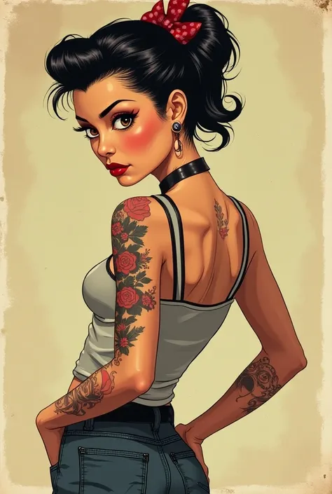 Poster rockabilly girl with tatoo illustrator vintage