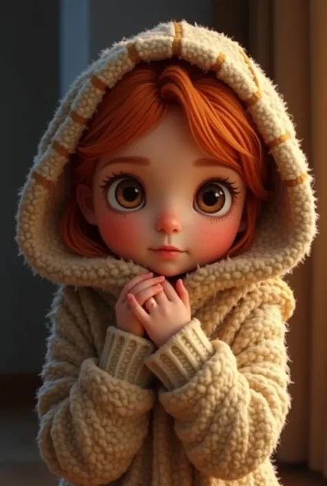 Little redheaded girl with comforter, yeux marron arrive chez nounou 