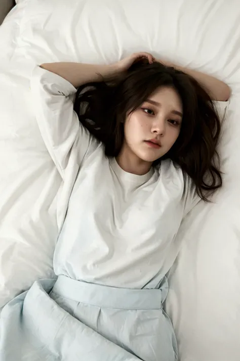  super real, On the bed, relax, Oversized shirt, His shirt, sleepy,  natural makeup 