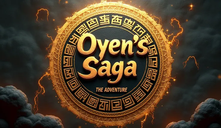 the title text "Oyens Saga: The Adventure" with the phrase "The Adventure" is under the phrase "Oyens Saga", this title text has a Chinese writing style using a brush, inserting messages of enthusiasm, never giving up, courage, and justice. the background ...