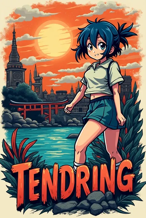 make a tendring T-shirt design for anime fans 