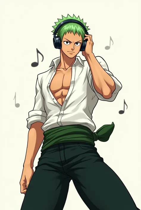 Zoro wearing headphones 