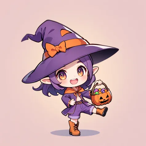 avatar style, ultra-small deformation, chibi cute, 1 feminine elf, feminine face, solo, full body, he is wearing a halloween cos...