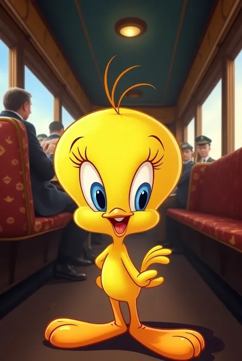 Tweety bird cartoon in train