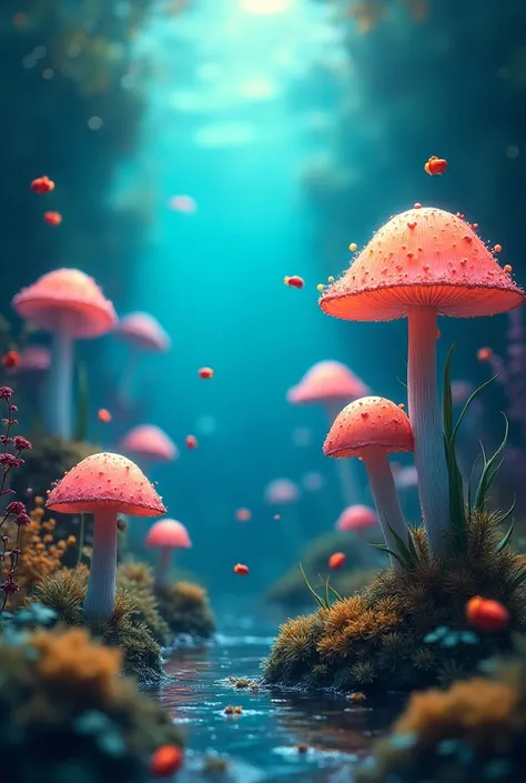 Underwater adventure  background images for making s entertainment Multiple color mushrooms and small fishes