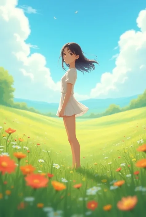 Teen Girl in a field With cute figure