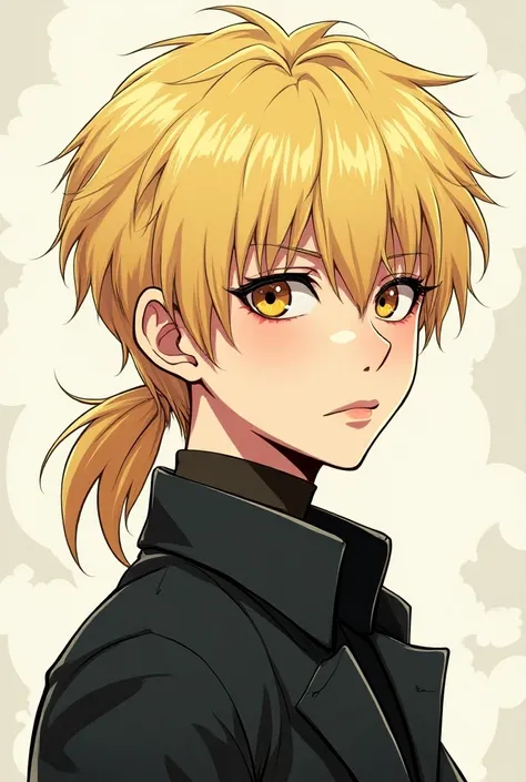 Black androgen person with fair skin ,  mullet hair with blonde tips in manga style 