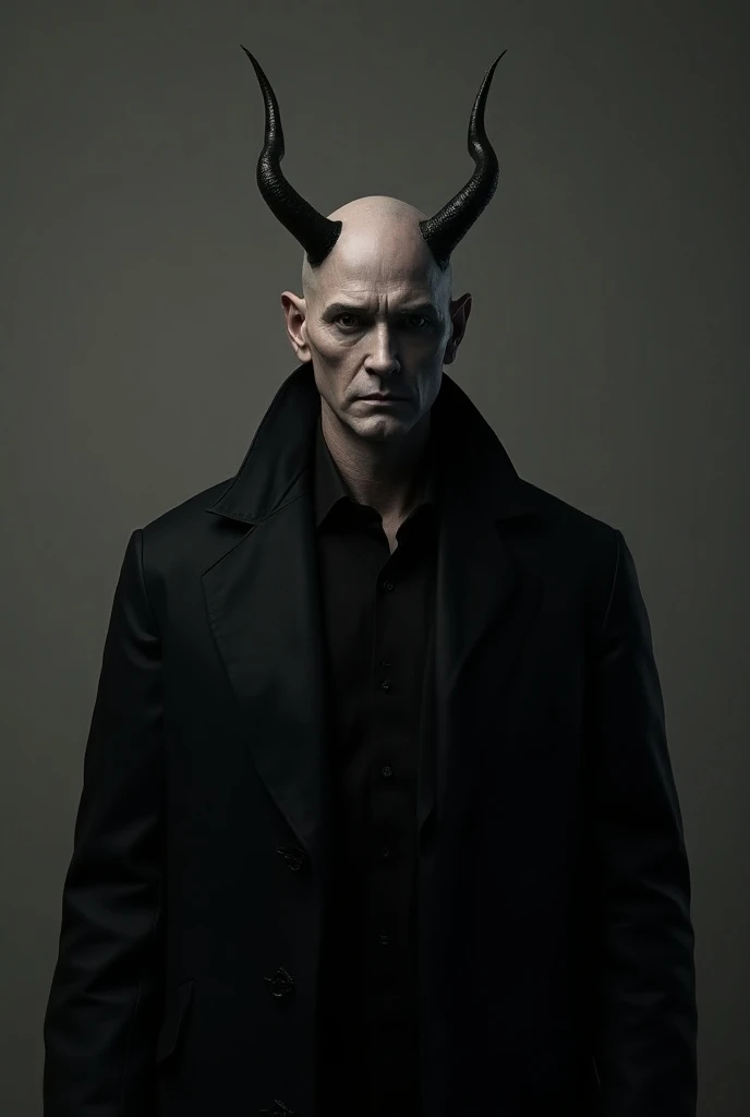 Photo, real, Of the devil , with black clothes, looking straight ahead, light 