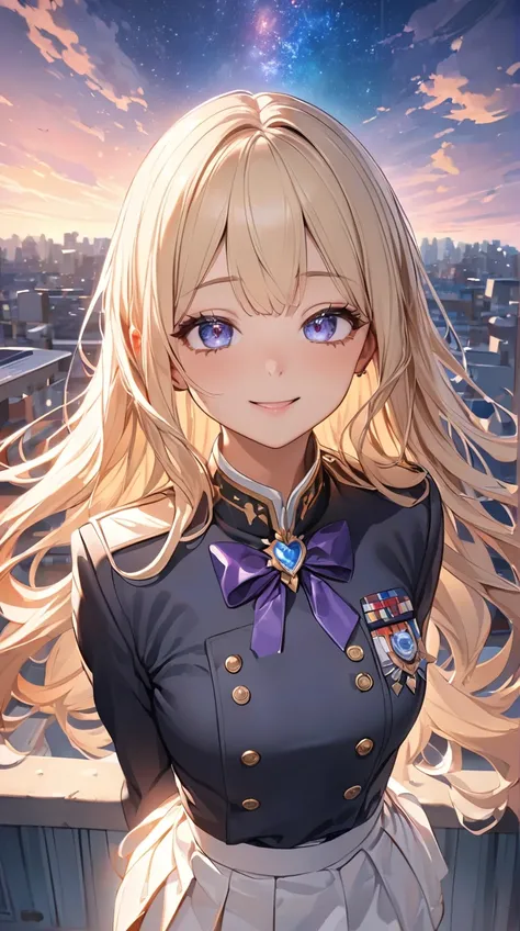 One Girl、JK、 Mysterious Smile 、Captivating eyes、 Long Wave Hair 、 Special Uniform 、 Calm Personality 、Small breasts、Unique worldview、  
break、  
Twilight Light、( fantastic atmosphere :1.3)、 Soft Colors 、 Dreamy Shadows 、 Mysterious Energy、  
break、  
Schoo...