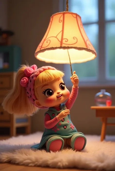 lol doll holding lampshade strings