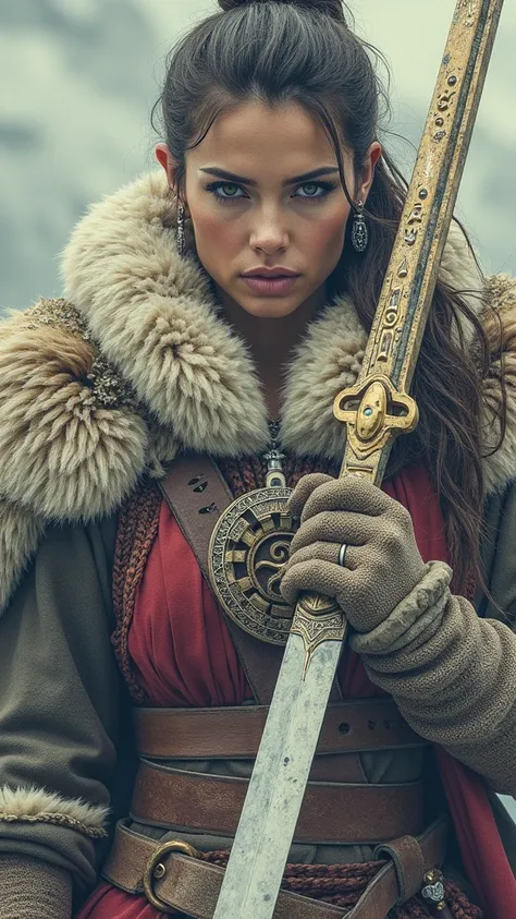 Please generate Polar Wife holding a sword from the photo
