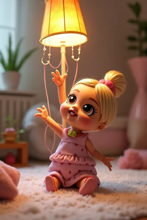 lol doll holding lampshade strings