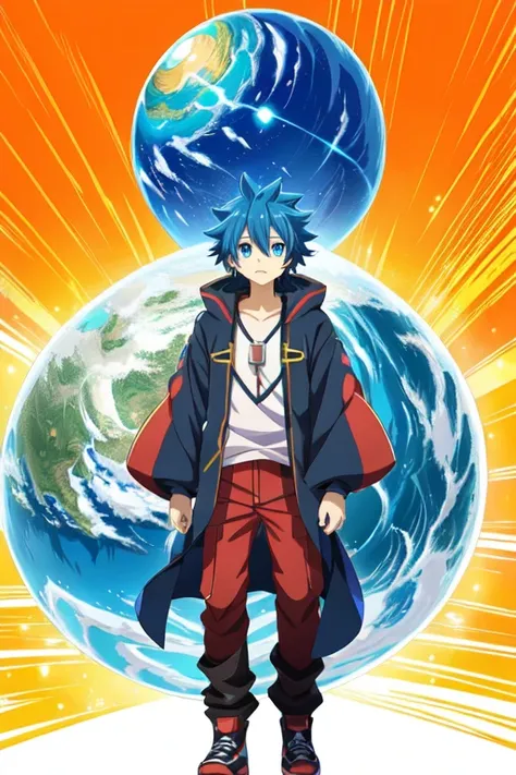 pokemon world is getting a new anime series, safebooru anime image, official art, tsunami behind him, gelbooru anime image, tall anime guy with blue eyes, holding a planet, otaku gangasta, digimon anime key art, official artwork, he has a big egg, official...