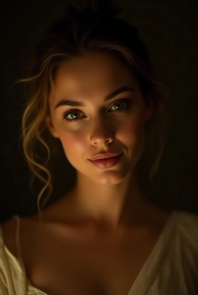 Beautiful woman portrait, Rembrandt lighting, soft focus, catchlights, warm tones, highly detailed, portrait photography
