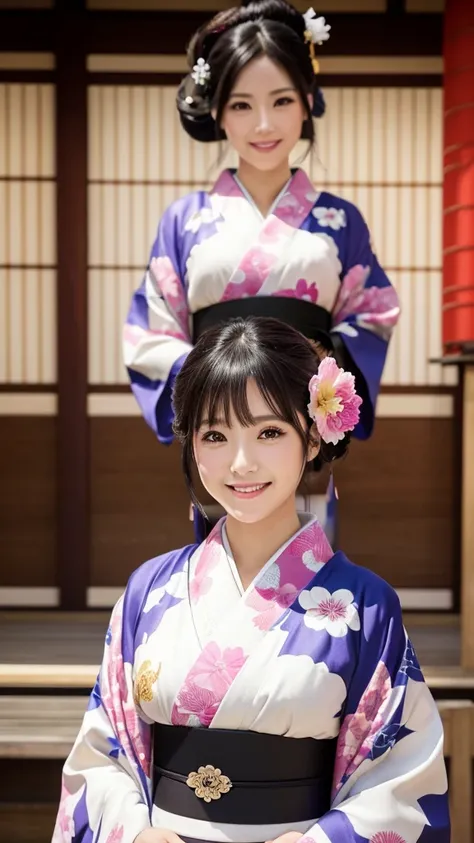 (Super beautiful woman in kimono)、((highest quality、8K masterpiece:1.3))、sharp focus:1.2、(super beautiful face:1.0)、(shiny skin:1.0)、realistic pictures、black hair、video lighting、High resolution eyes and face、video lighting、japanese actress、from the front、w...