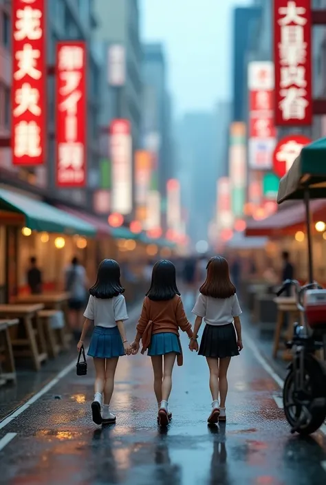  and there is a miniature diorama of the city of Shibuya/.There are high school girls , 