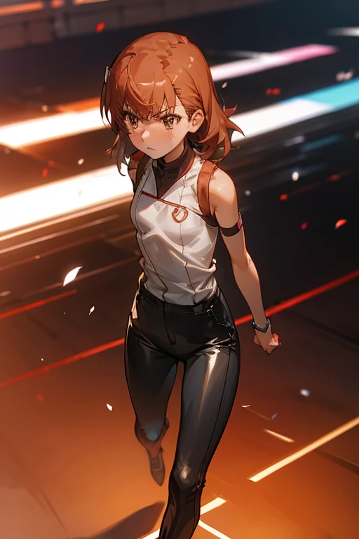 Mikoto misaka.、A Certain Scientific Railgun、girl、Small breasts、whole body,blush,best quality,leather pants