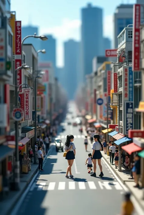  and there is a miniature diorama of the city of Shibuya/.There are high school girls , Bird&#39;s-eye view