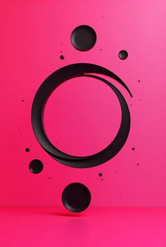 Draw me an abstract picture with a pink background and three black circles and radiate 