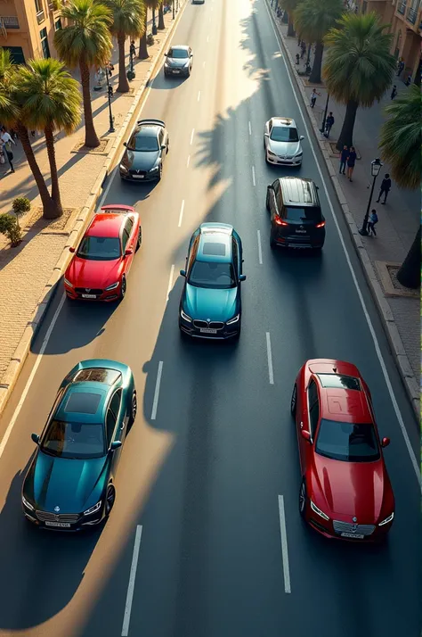 Four types of cars photographed from above on the streets of Tel Aviv
