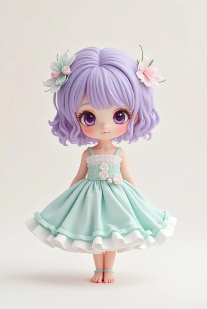 Violet Chibi 、amber、Luxury Fabric、cute、Big eyes、cuteドレス、Best Quality、Ultra delicate、pastel white mint dress、ribbon