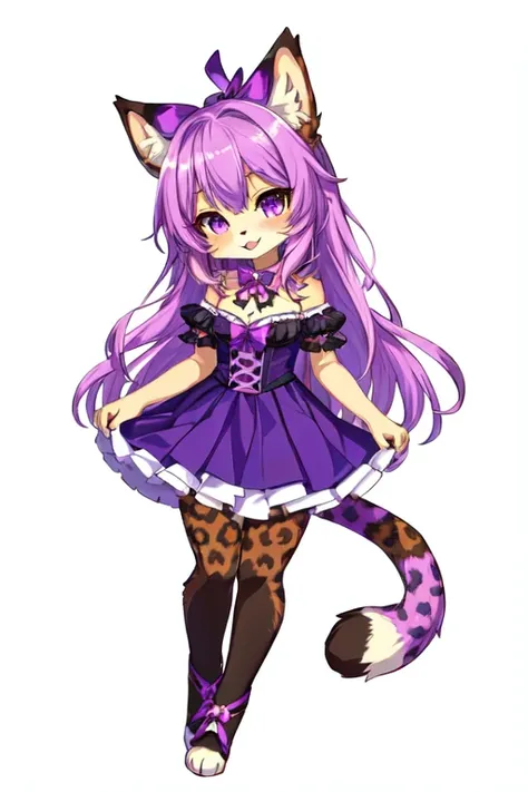 a drawing of a cat with a purple dress and a purple bow, cute anime catgirl, fursona commission, of anthro leopard warlock, fullbody commission for, anime catgirl, fursona wearing stylish clothes, female fursona, commission for high res, furaffinity furson...