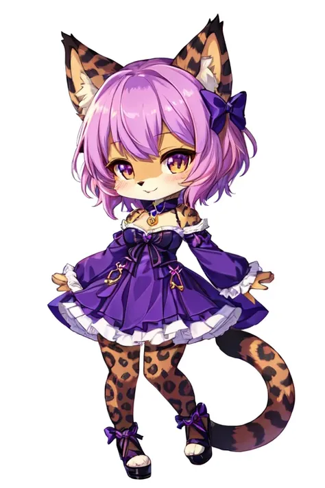 a drawing of a cat with a purple dress and a purple bow, cute anime catgirl, fursona commission, of anthro leopard warlock, fullbody commission for, anime catgirl, fursona wearing stylish clothes, female fursona, commission for high res, furaffinity furson...