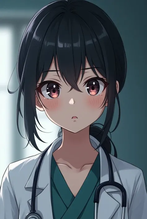 30 year old doctor anime girl слегка хмурое опечаленное лицо, slightly tricky, mysterious