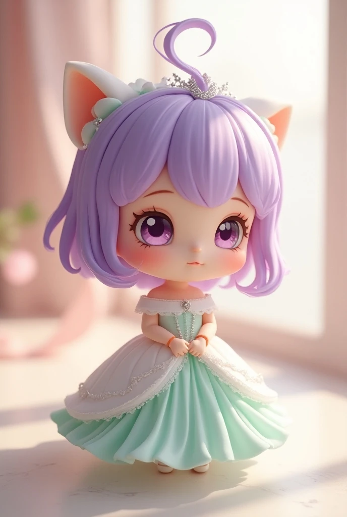 Violet Chibi 、amber、Luxury Fabric、cute、Big eyes、cuteドレス、Best Quality、Ultra delicate、pastel white mint dress