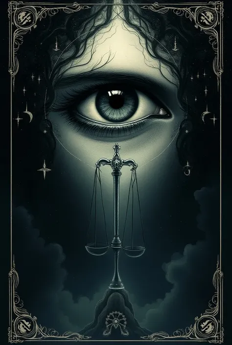 An Arcanum Justice tarot card with one eye as a central figure