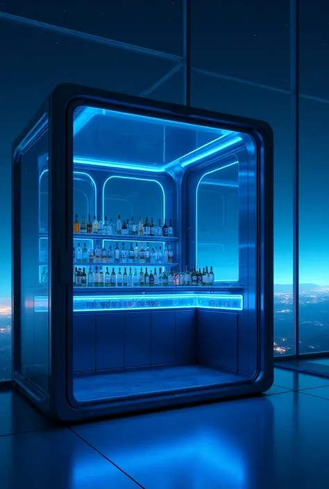    FUTURISTIC SURREAL SPACE CUBICLE BAR VIBRANT BLUE TONE NEON ULTRA MODERN METAL BAR WITH WINE AND LIGHT

 Background Glass Window Outside Space Stardust Artificial Intelligence Complex Clear Digital Technology Delicate Dream Comfort High Quality Works

 ...