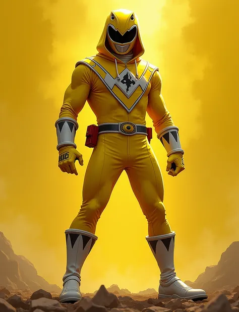 Power ranger warna kuning pakai hoodie kuning ada nama AWG DIKA lepastu bawahnya ada nama kecil BRUNEI MUARA