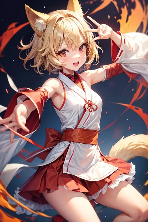 Fox Girl　Blonde Short Hair　Miko costume　imitating a dog　Two arms　Four legs