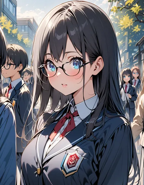 One Girl、Black Hair、Japanese、Straight Hair、Beautiful eyes、future、Student Uniform、high school student、Black-rimmed glasses、delicate、Slender、beautiful girl、Small stature、Busty、