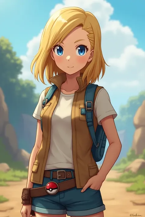 Serena from pokemon she is 18 she has blonde hair blue eyes and she has 