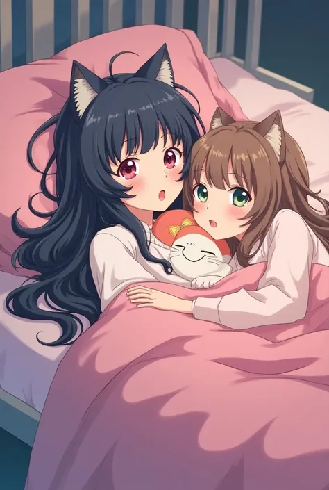  Anime Characters with Different Colors of Eyes and Hair Lying in bed, anime  Catgirl ,  Catgirl , Cat Girl , anime aesthetic,  Dream Psychedelic Anime Movie , Anime atmosphere,  by Yanagawa Nobusada,  90s Anime Art Style , Cat Anime, Junko Enoshima,  9 0 ...