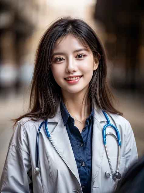 a beautiful female doctor, russian beauty, (1girl, solo, 23yo)、stunning、doctors white coat, collared shirt、(top-quality、8k、32k、​...