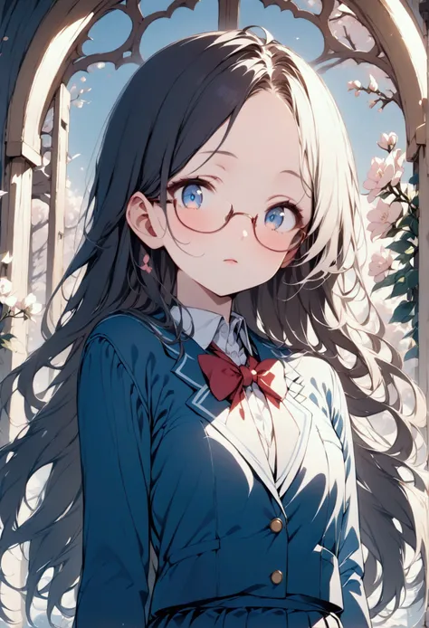 One Girl、Black Hair、Japanese、Straight Hair、Showing his forehead、Beautiful eyes、future、Student Uniform、high school student、Black-rimmed glasses、delicate、Slender、beautiful girl、Small stature、
